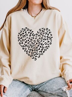 Ivory Leopard Heart Graphic Sweatshirt